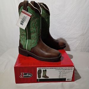 Justin Raya Distressed Water Buffalo Boots 7.5 B New In Box